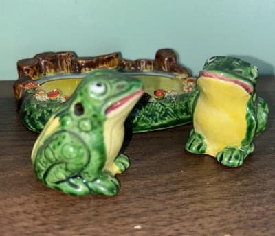 VTG Frogs Pond Salt & Pepper Shaker Set Handpainted Spaghetti ware realistic - Thumbnail 5