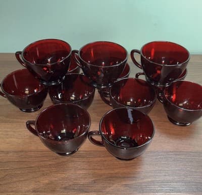 VTG Anchor Hocking Glass Footed Cups SET OF 12 Royal Ruby Red 2 1/4" T 5 oz - Thumbnail 2