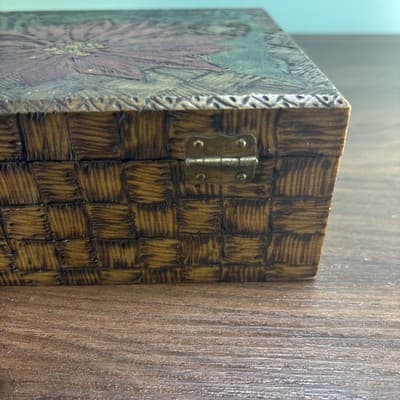 Vintage Wood Box. Pyrography Inscription 1910 Nelle Aircraft To Howard Baldwin - Thumbnail 11