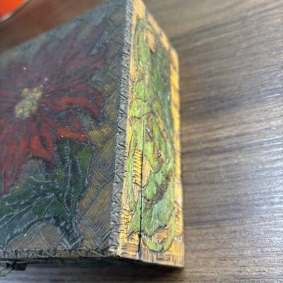 Vintage Wood Box. Pyrography Inscription 1910 Nelle Aircraft To Howard Baldwin - Thumbnail 3