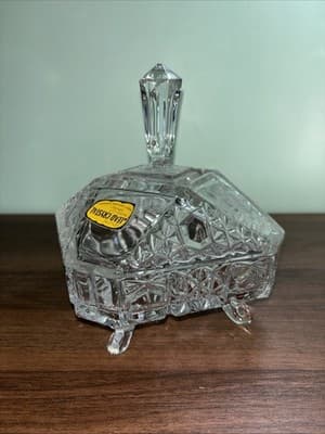 Lead Crystal Glass Dresser Box Candy Dish Square Handle Cut Glass W Germany VTG