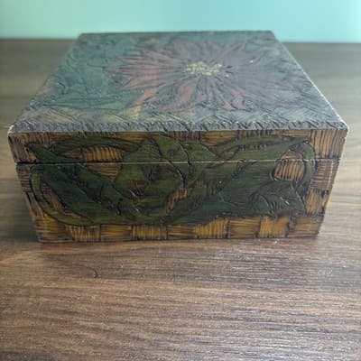 Vintage Wood Box. Pyrography Inscription 1910 Nelle Aircraft To Howard Baldwin - Thumbnail 12