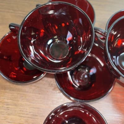 VTG Anchor Hocking Glass Footed Cups SET OF 12 Royal Ruby Red 2 1/4" T 5 oz - Thumbnail 5