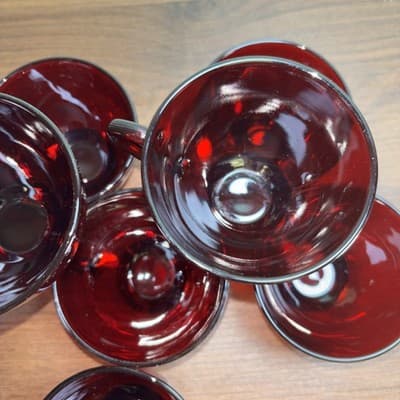 VTG Anchor Hocking Glass Footed Cups SET OF 12 Royal Ruby Red 2 1/4" T 5 oz - Thumbnail 6