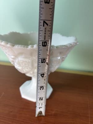 Westmoreland Milk Glass Opaque Quilt Pattern Pedestal Compote Centerpiece Bowl - Thumbnail 7