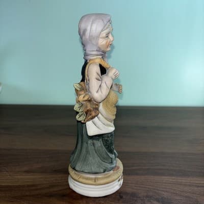 Vintage Peasant Farmer Woman Figurine Carrying Vegetables Porcelain 9" - Thumbnail 4