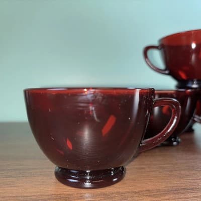 VTG Anchor Hocking Glass Footed Cups SET OF 12 Royal Ruby Red 2 1/4" T 5 oz - Thumbnail 10