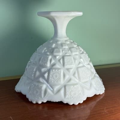 Westmoreland Milk Glass Opaque Quilt Pattern Pedestal Compote Centerpiece Bowl - Thumbnail 4