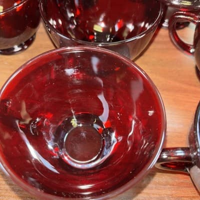 VTG Anchor Hocking Glass Footed Cups SET OF 12 Royal Ruby Red 2 1/4" T 5 oz - Thumbnail 4