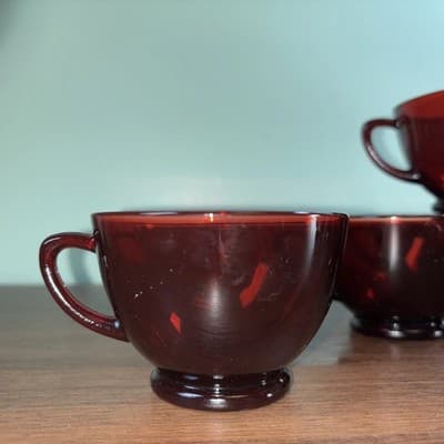 VTG Anchor Hocking Glass Footed Cups SET OF 12 Royal Ruby Red 2 1/4" T 5 oz - Thumbnail 8