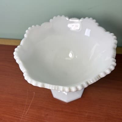 Westmoreland Milk Glass Opaque Quilt Pattern Pedestal Compote Centerpiece Bowl - Thumbnail 6