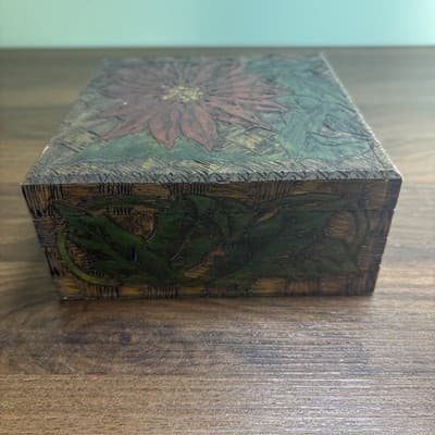Vintage Wood Box. Pyrography Inscription 1910 Nelle Aircraft To Howard Baldwin - Thumbnail 9