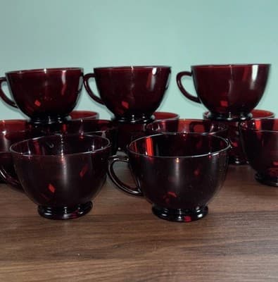 VTG Anchor Hocking Glass Footed Cups SET OF 12 Royal Ruby Red 2 1/4" T 5 oz