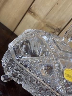 Lead Crystal Glass Dresser Box Candy Dish Square Handle Cut Glass W Germany VTG - Thumbnail 6