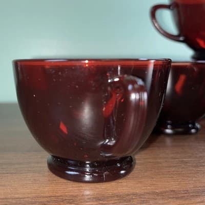 VTG Anchor Hocking Glass Footed Cups SET OF 12 Royal Ruby Red 2 1/4" T 5 oz - Thumbnail 9