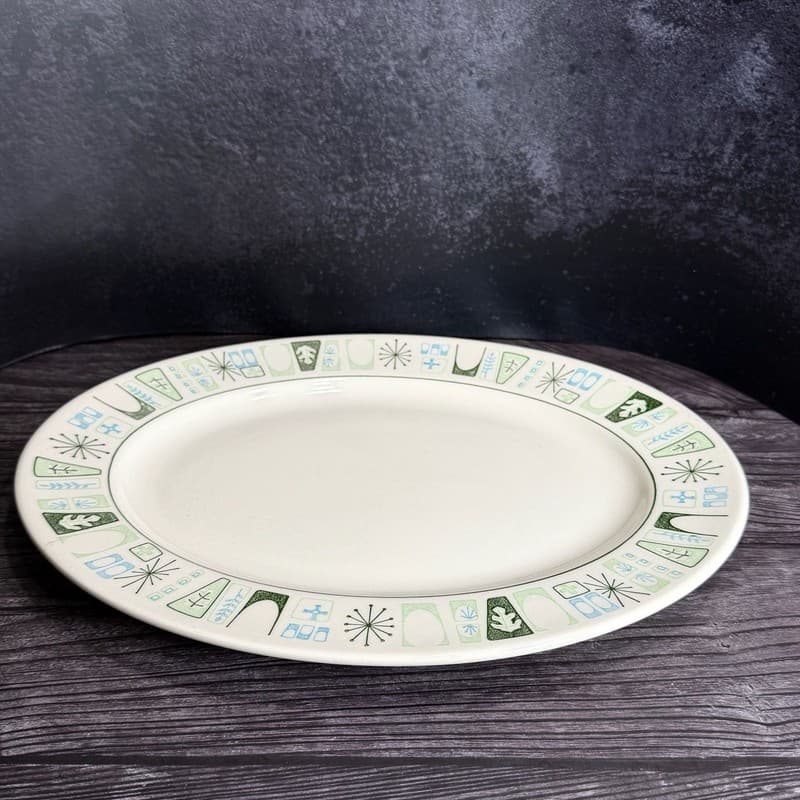 Mid Century Modern Taylorstone Cathay Atomic 13" Oval Serving Platter - Thumbnail 2