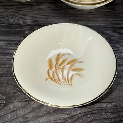 Lot Of 7 Vintage Golden Wheat Dishes 22K Gold Trim Fruit Bowl 5 1/4 Inch - Thumbnail 6