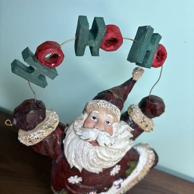 Ho Ho Ho Santa Resin Figure 14” Tall Carved Wood Look Snowman Indoor Outdoor - Thumbnail 9