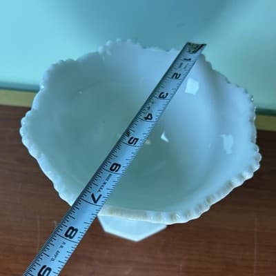 Westmoreland Milk Glass Opaque Quilt Pattern Pedestal Compote Centerpiece Bowl - Thumbnail 8