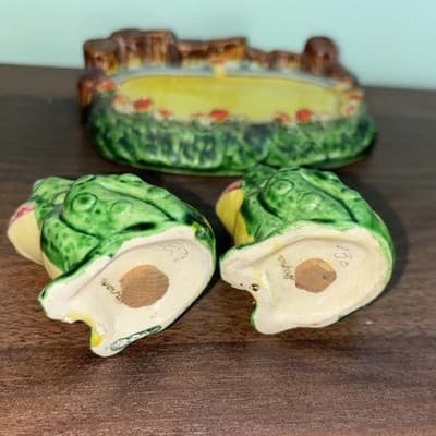 VTG Frogs Pond Salt & Pepper Shaker Set Handpainted Spaghetti ware realistic - Thumbnail 9