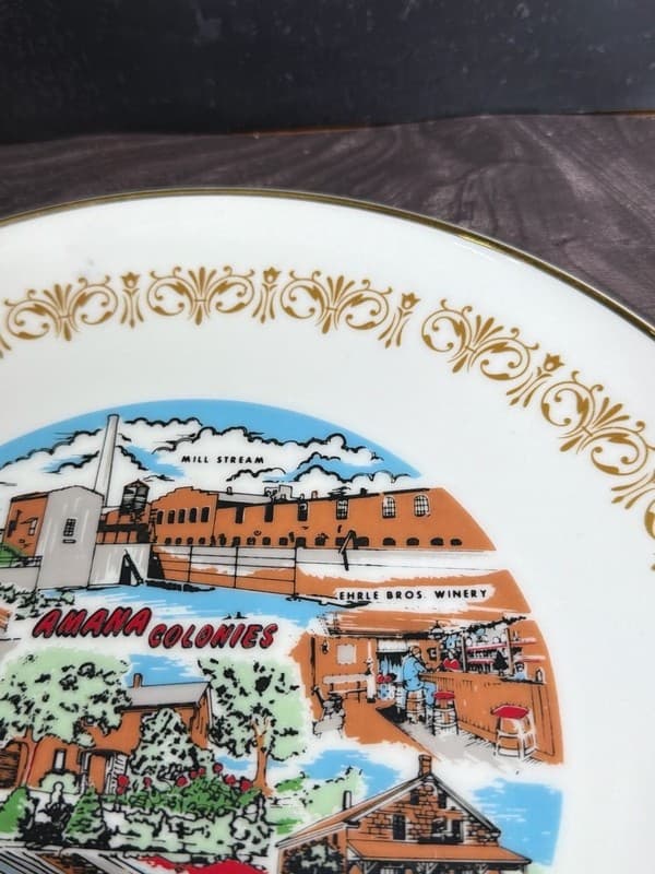 Sheffield Fine China Imperial Gold Amana Colonies Souvenir Plate 10.25” - Thumbnail 3
