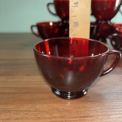 VTG Anchor Hocking Glass Footed Cups SET OF 12 Royal Ruby Red 2 1/4" T 5 oz - Thumbnail 14