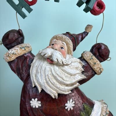 Ho Ho Ho Santa Resin Figure 14” Tall Carved Wood Look Snowman Indoor Outdoor - Thumbnail 2