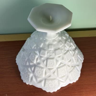 Westmoreland Milk Glass Opaque Quilt Pattern Pedestal Compote Centerpiece Bowl - Thumbnail 5