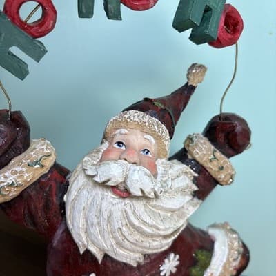 Ho Ho Ho Santa Resin Figure 14” Tall Carved Wood Look Snowman Indoor Outdoor - Thumbnail 8