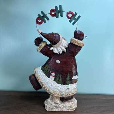 Ho Ho Ho Santa Resin Figure 14” Tall Carved Wood Look Snowman Indoor Outdoor - Thumbnail 6