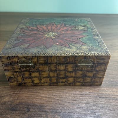 Vintage Wood Box. Pyrography Inscription 1910 Nelle Aircraft To Howard Baldwin - Thumbnail 10