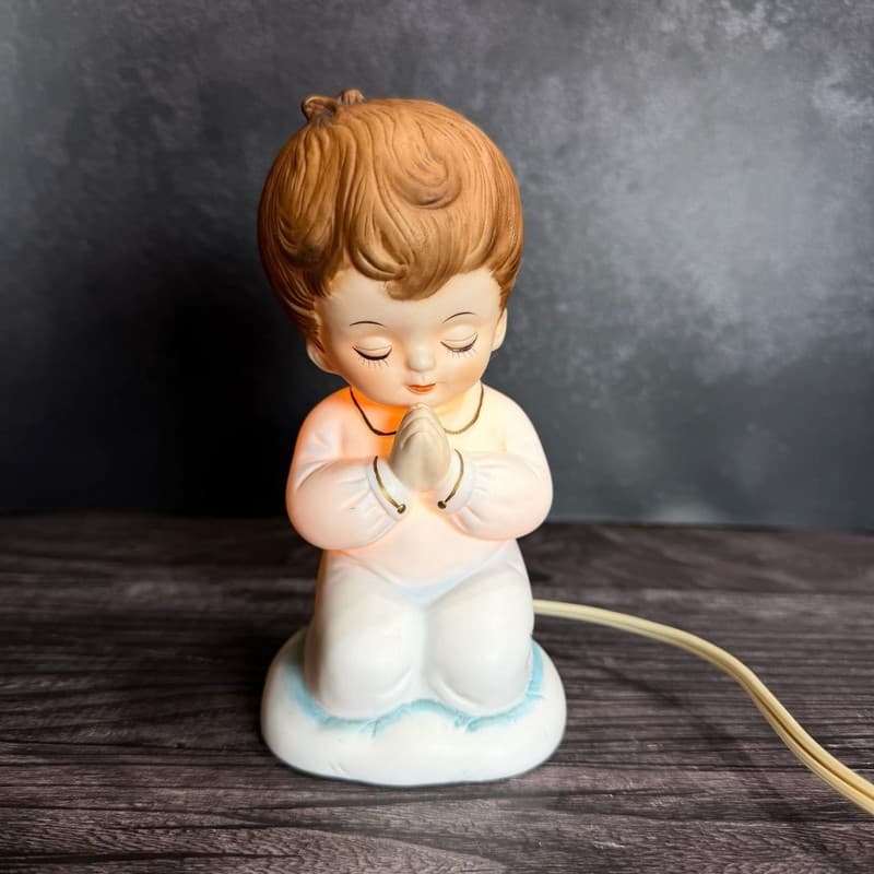 Vintage Lefton Hand Painted Praying Boy Nursery Night Light Lamp 6" - Thumbnail 11