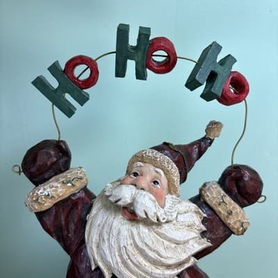Ho Ho Ho Santa Resin Figure 14” Tall Carved Wood Look Snowman Indoor Outdoor - Thumbnail 3