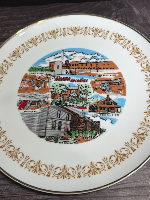 Sheffield Fine China Imperial Gold Amana Colonies Souvenir Plate 10.25” - Thumbnail 2