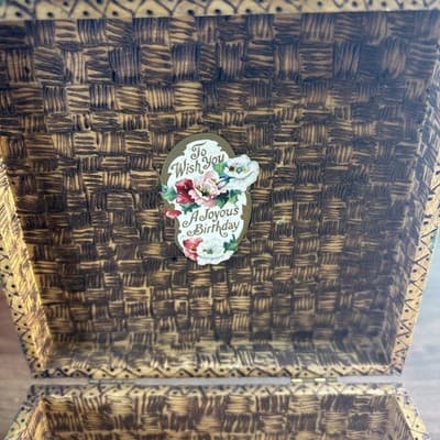 Vintage Wood Box. Pyrography Inscription 1910 Nelle Aircraft To Howard Baldwin - Thumbnail 6