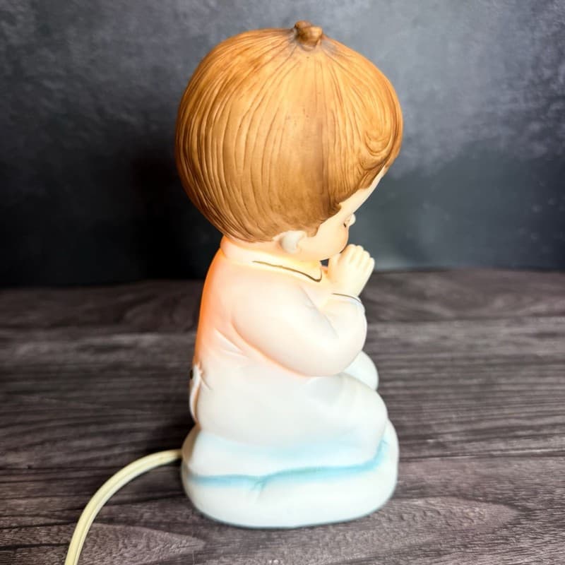 Vintage Lefton Hand Painted Praying Boy Nursery Night Light Lamp 6" - Thumbnail 7