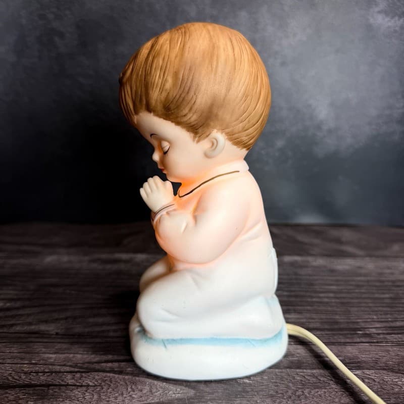 Vintage Lefton Hand Painted Praying Boy Nursery Night Light Lamp 6" - Thumbnail 9