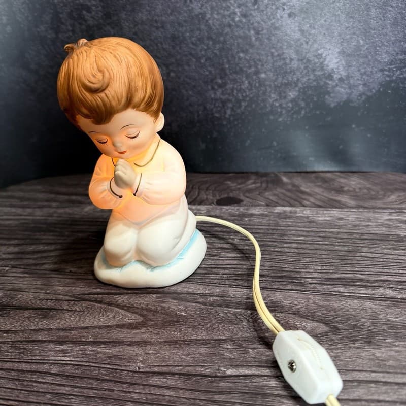 Vintage Lefton Hand Painted Praying Boy Nursery Night Light Lamp 6" - Thumbnail 10