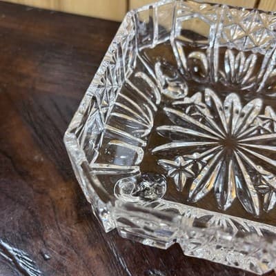 Lead Crystal Glass Dresser Box Candy Dish Square Handle Cut Glass W Germany VTG - Thumbnail 13