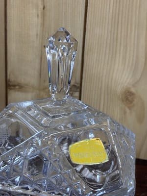 Lead Crystal Glass Dresser Box Candy Dish Square Handle Cut Glass W Germany VTG - Thumbnail 4