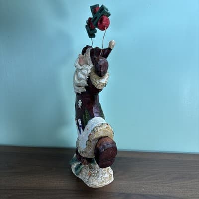Ho Ho Ho Santa Resin Figure 14” Tall Carved Wood Look Snowman Indoor Outdoor - Thumbnail 5