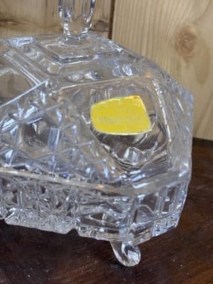 Lead Crystal Glass Dresser Box Candy Dish Square Handle Cut Glass W Germany VTG - Thumbnail 5