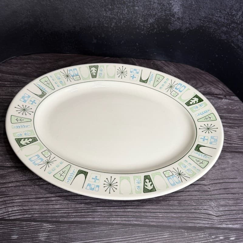 Mid Century Modern Taylorstone Cathay Atomic 13" Oval Serving Platter - Thumbnail 3