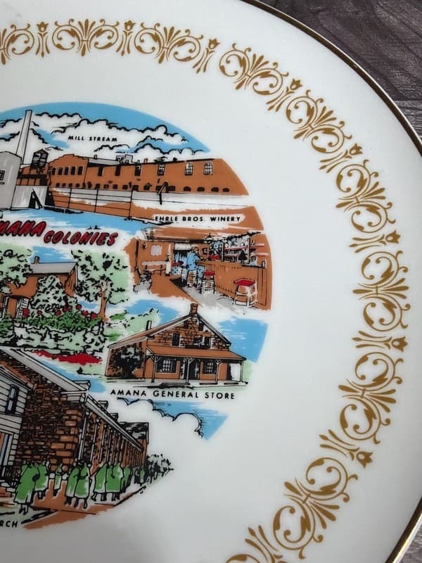 Sheffield Fine China Imperial Gold Amana Colonies Souvenir Plate 10.25” - Thumbnail 4