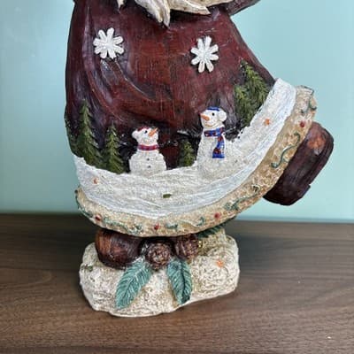 Ho Ho Ho Santa Resin Figure 14” Tall Carved Wood Look Snowman Indoor Outdoor - Thumbnail 4