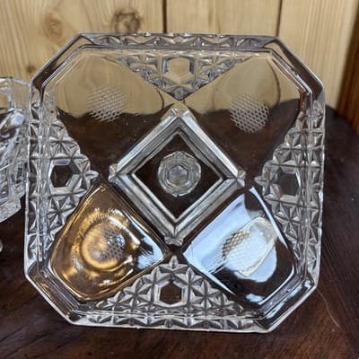 Lead Crystal Glass Dresser Box Candy Dish Square Handle Cut Glass W Germany VTG - Thumbnail 11
