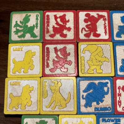Vintage Disney Alphabet Blocks Children’s Toy Set of 15 Blocks Disneyana Toys - Thumbnail 2