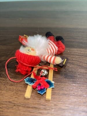 4” Vintage Wooden Elf Christmas Ornament With Bell Lamp - Felt Clothing - MCM - Thumbnail 4