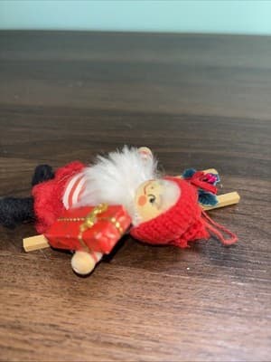 4” Vintage Wooden Elf Christmas Ornament With Bell Lamp - Felt Clothing - MCM - Thumbnail 3