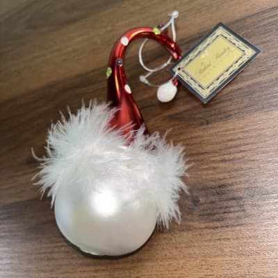 Robert Stanley 4.5" Feathery Red Hat Snowman Head Christmas Tree Ornament ☃ - Thumbnail 5
